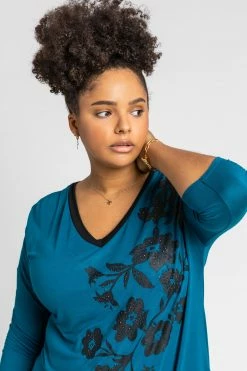 Roman Blue Curve Floral Embellished Jersey Top -Roman Sales Shop unnamed file 8730