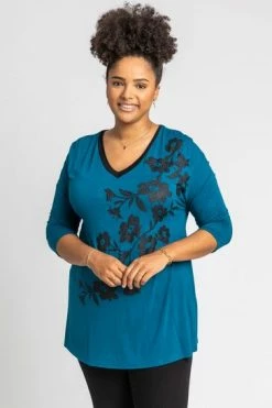 Roman Blue Curve Floral Embellished Jersey Top -Roman Sales Shop unnamed file 8731