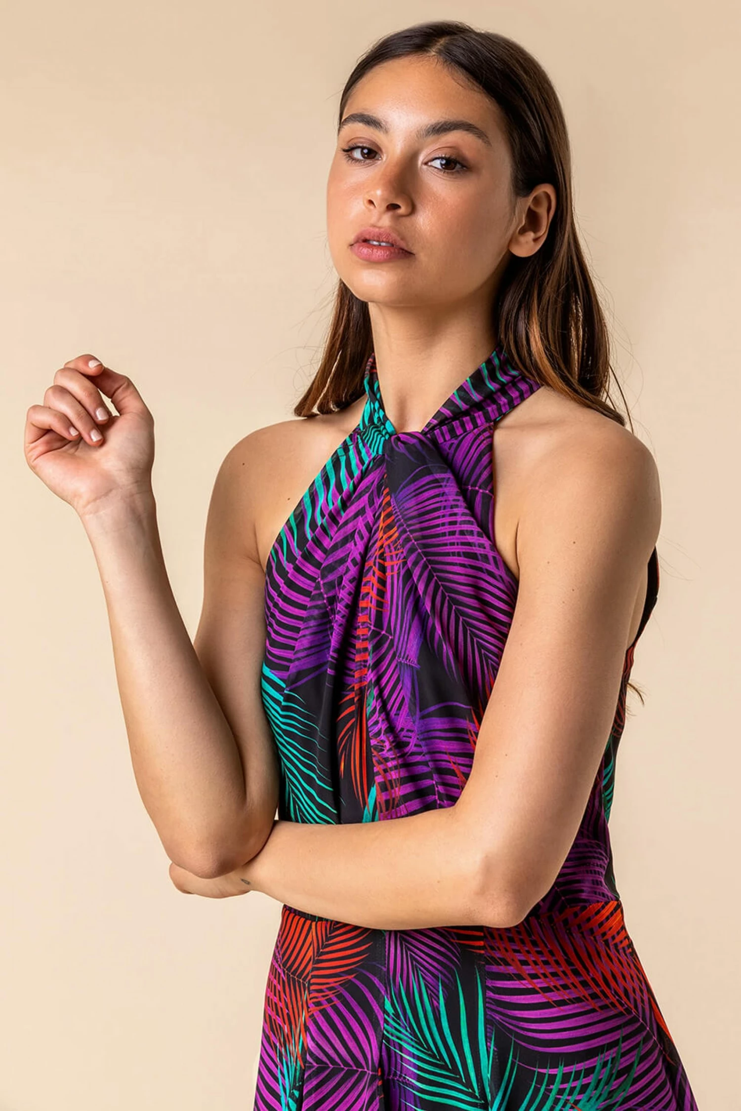 Roman Multi Tropical Print Halter Neck Maxi Dress 6 Roman Multi Tropical Print Halter Neck Maxi Dress - Image 4