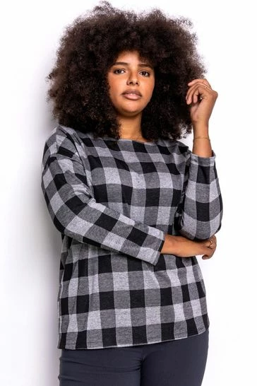 Roman Green Curve Check Print Long Sleeve Top 8 Roman Green Curve Check Print Long Sleeve Top - Image 6