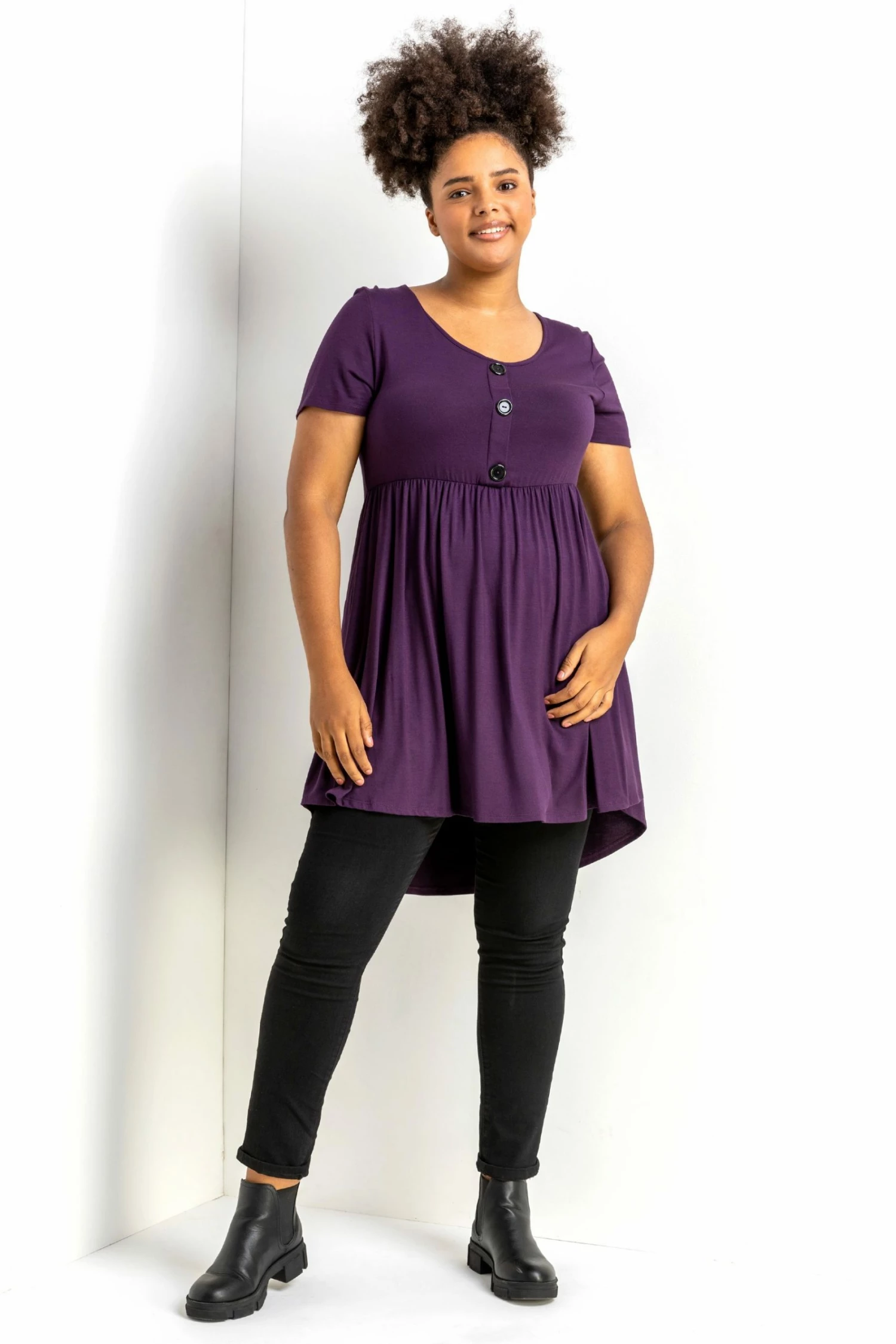 Roman Purple Curve Plain Buttoned Detail Top 5 Roman Purple Curve Plain Buttoned Detail Top - Image 3