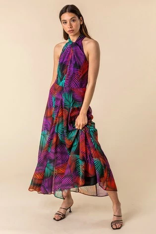 Roman Multi Tropical Print Halter Neck Maxi Dress 7 Roman Multi Tropical Print Halter Neck Maxi Dress - Image 5