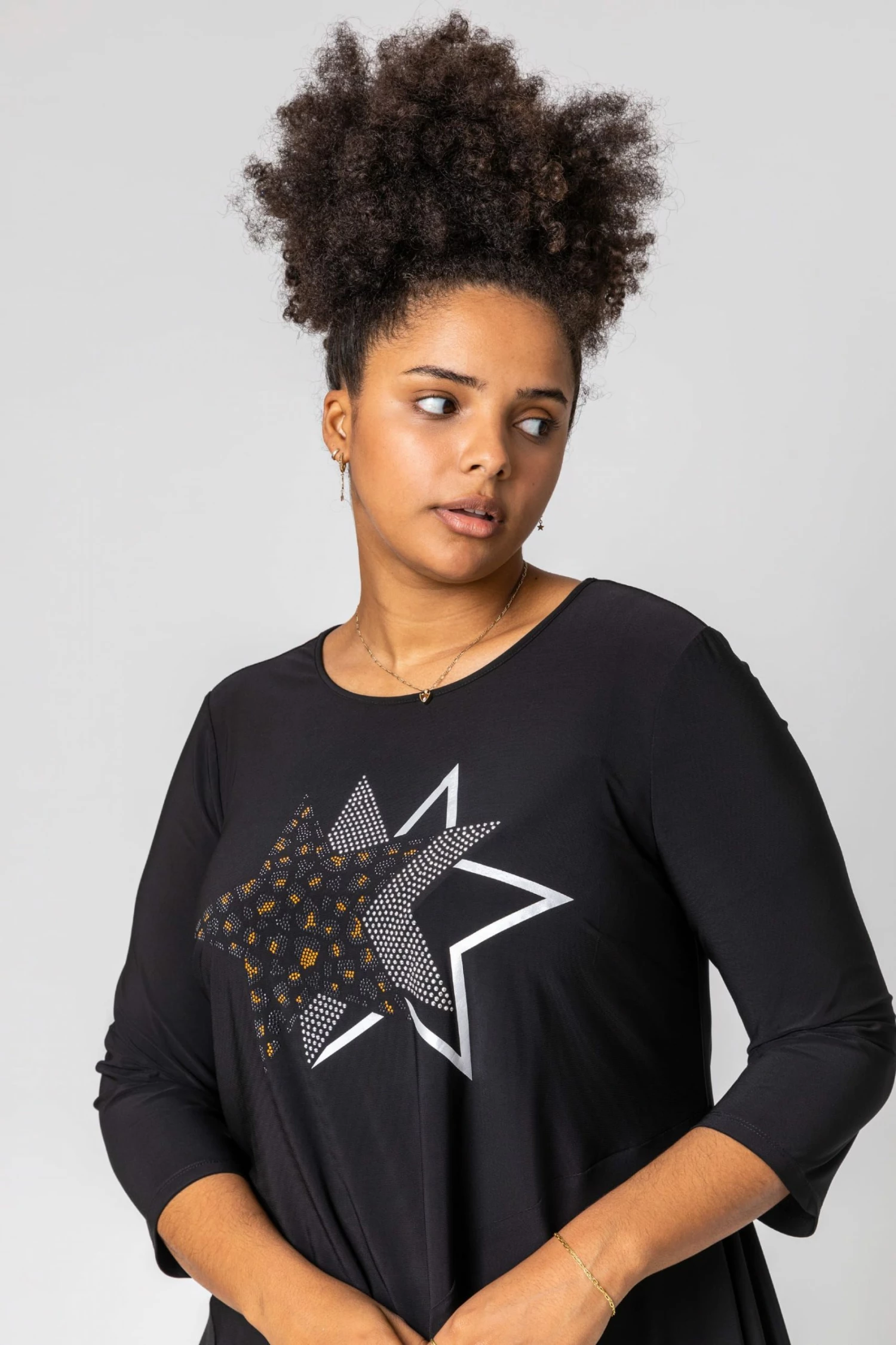 Roman Black Curve Star Print Hanky Hem Top 4 Roman Black Curve Star Print Hanky Hem Top - Image 2
