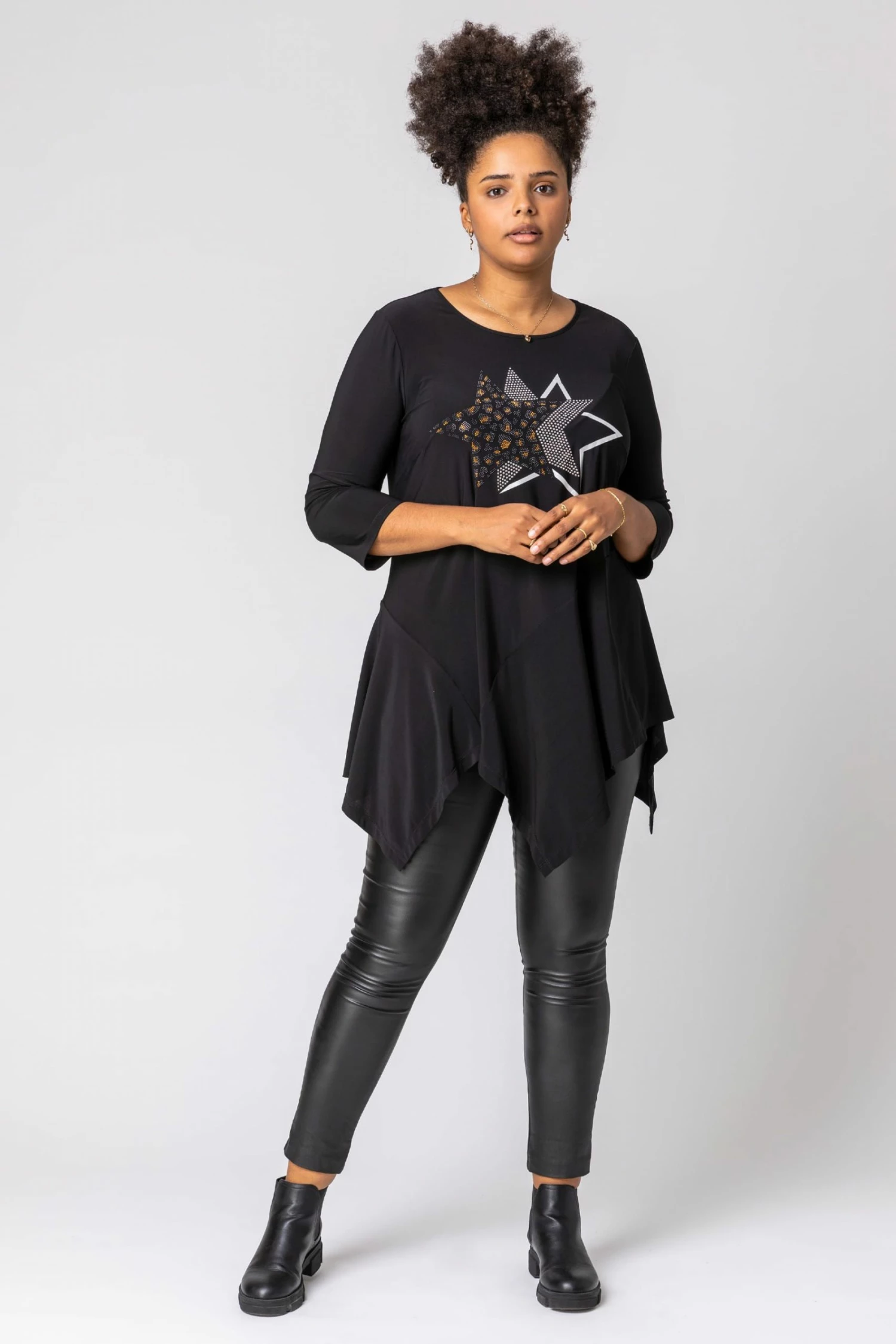 Roman Black Curve Star Print Hanky Hem Top 5 Roman Black Curve Star Print Hanky Hem Top - Image 3