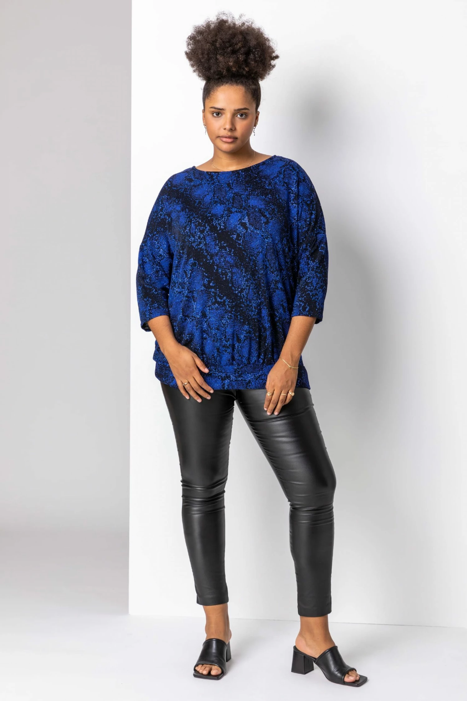 Roman Blue Curve Batwing Sparkle Snake Print Top 5 Roman Blue Curve Batwing Sparkle Snake Print Top - Image 3