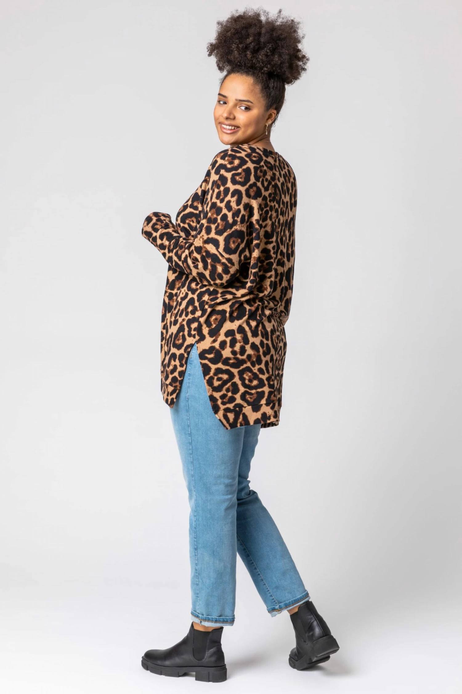 Roman Brown Curve Animal Print Side Split Top 4 Roman Brown Curve Animal Print Side Split Top - Image 2