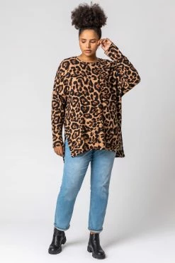 Roman Brown Curve Animal Print Side Split Top 9 Roman Brown Curve Animal Print Side Split Top -Roman Sales Shop unnamed file 8771