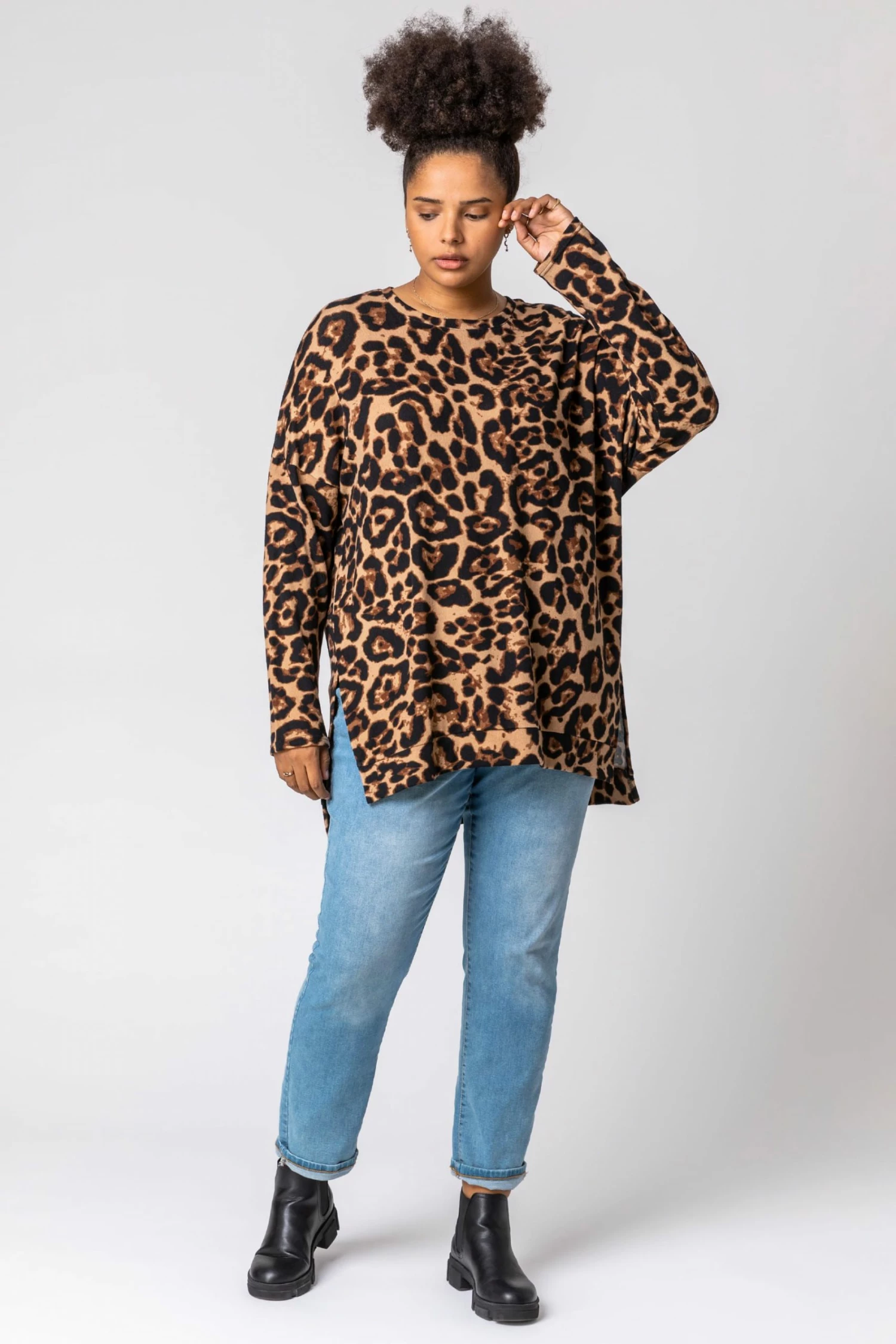 Roman Brown Curve Animal Print Side Split Top 5 Roman Brown Curve Animal Print Side Split Top - Image 3