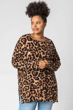 Roman Brown Curve Animal Print Side Split Top 11 Roman Brown Curve Animal Print Side Split Top -Roman Sales Shop unnamed file 8773