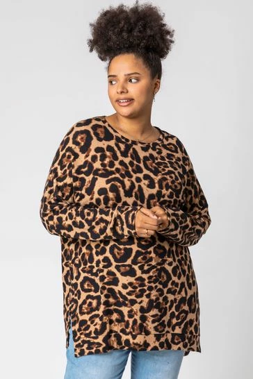 Roman Brown Curve Animal Print Side Split Top 7 Roman Brown Curve Animal Print Side Split Top - Image 5