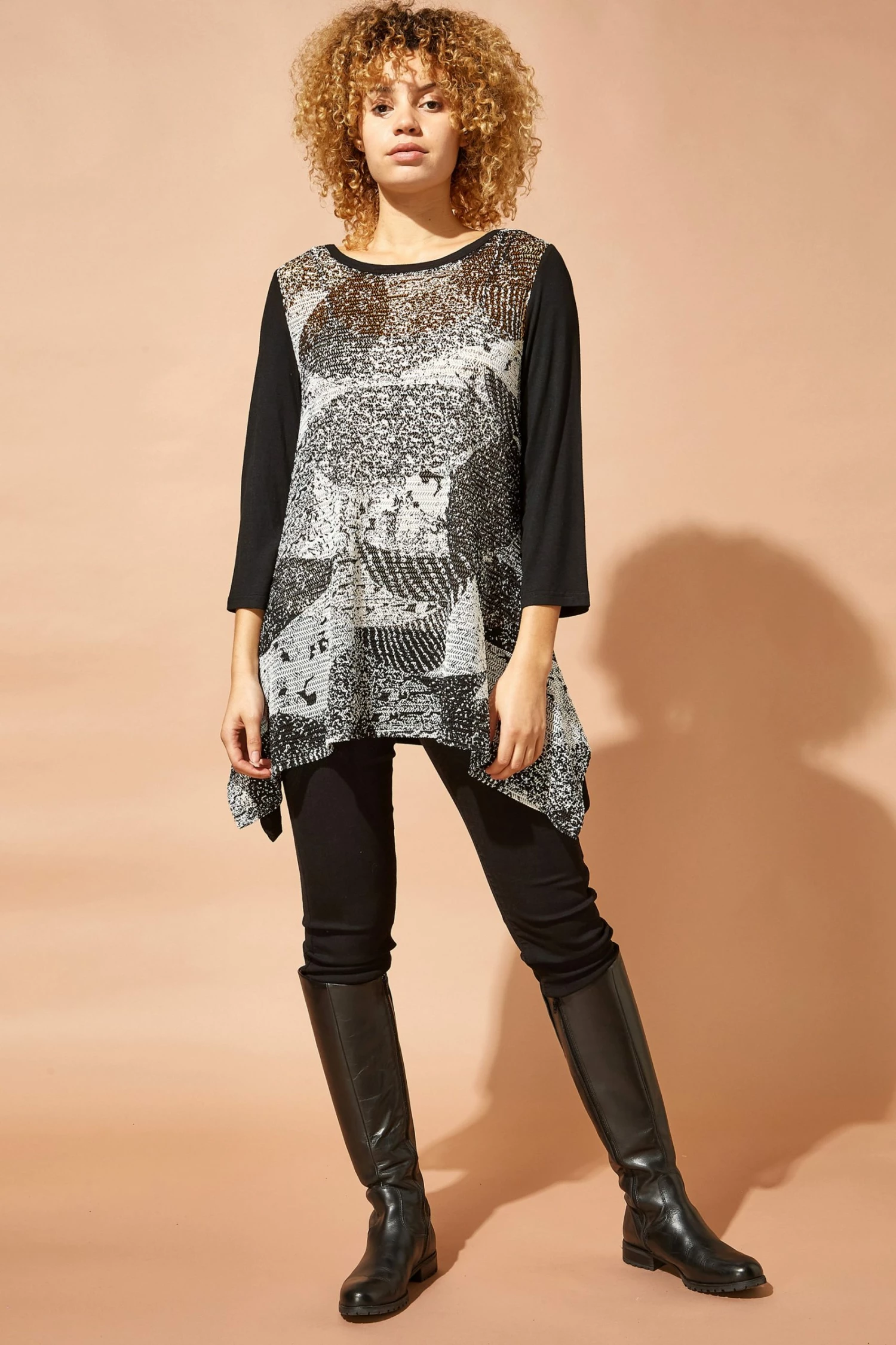 Roman Black Abstract Print Hanky Hem Top 4 Roman Black Abstract Print Hanky Hem Top - Image 2