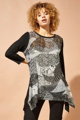 Roman Black Abstract Print Hanky Hem Top 7 Roman Black Abstract Print Hanky Hem Top - Image 5