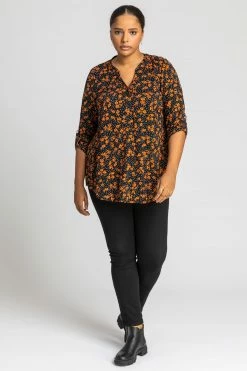 Roman Orange Curve Ditsy Floral Print Top -Roman Sales Shop unnamed file 8781