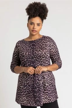 Roman Purple Curve Animal Print Jersey Top