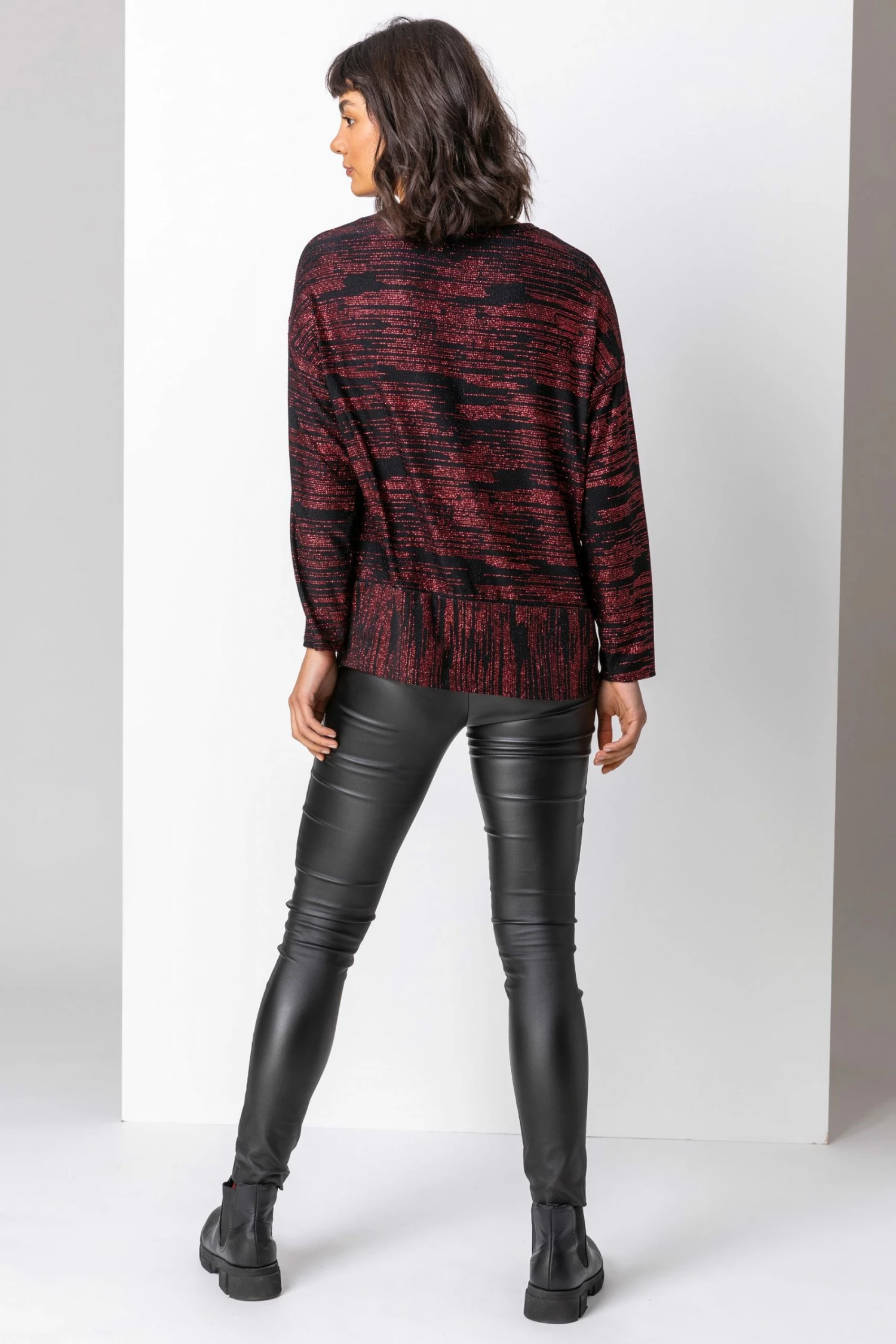 Roman Red Contrast Shimmer Stripe Print Top 4 Roman Red Contrast Shimmer Stripe Print Top - Image 2