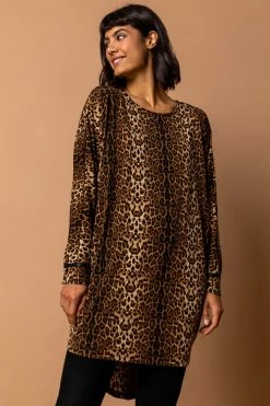 Roman Brown Animal Print Tunic Top