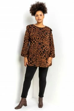 Roman Brown Curve Animal Print Frill Detail Tunic 9 Roman Brown Curve Animal Print Frill Detail Tunic -Roman Sales Shop unnamed file 8803