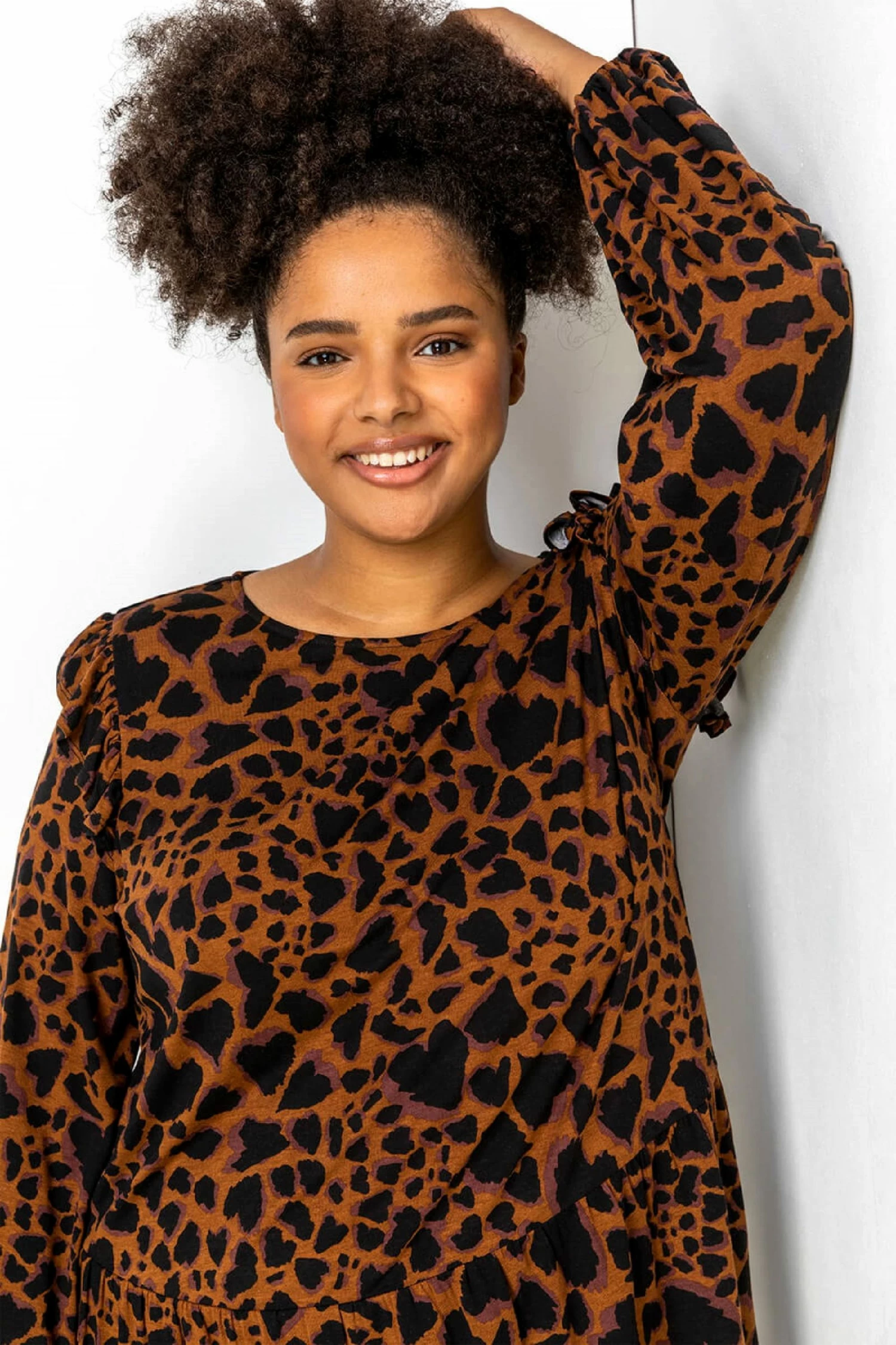 Roman Brown Curve Animal Print Frill Detail Tunic 6 Roman Brown Curve Animal Print Frill Detail Tunic - Image 4
