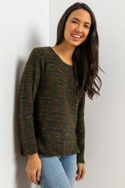 Roman Green Textured Yarn Top With Scarf