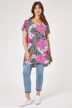 Roman Pink Curve Patchwork Print Cross Detail Tunic Top 10 Roman Pink Curve Patchwork Print Cross Detail Tunic Top -Roman Sales Shop unnamed file 8819