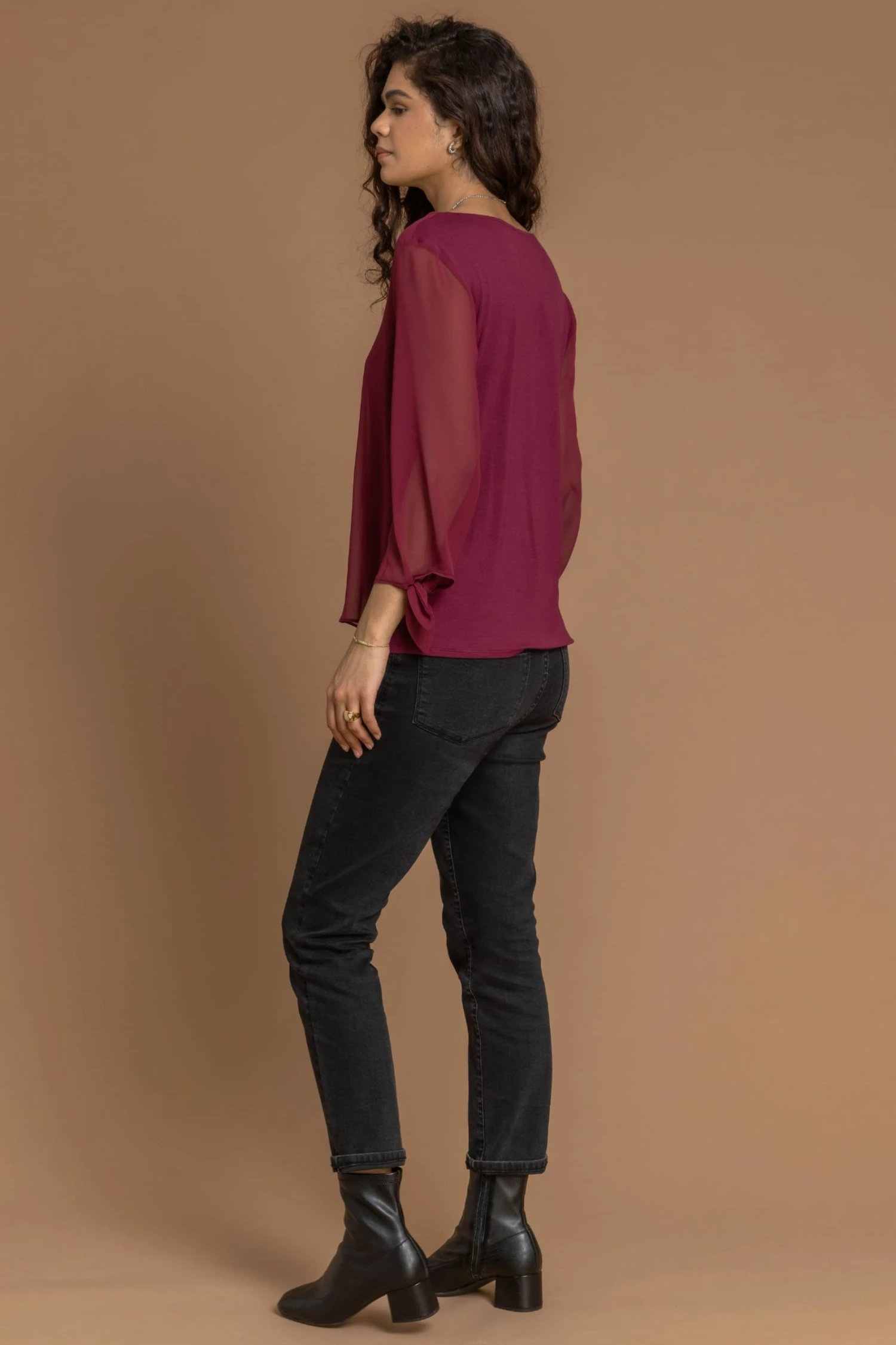 Roman Red Necklace Trim Sleeve Tie Top 5 Roman Red Necklace Trim Sleeve Tie Top - Image 3