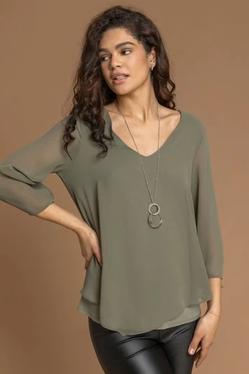 Roman Red Necklace Trim Sleeve Tie Top 9 Roman Red Necklace Trim Sleeve Tie Top - Image 7