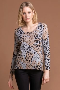 Roman Grey Animal Print Bow Back Top