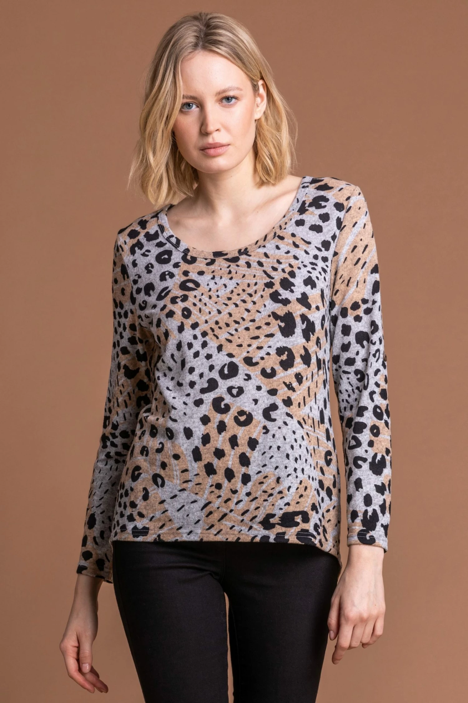 Roman Grey Animal Print Bow Back Top 2 Roman Grey Animal Print Bow Back Top