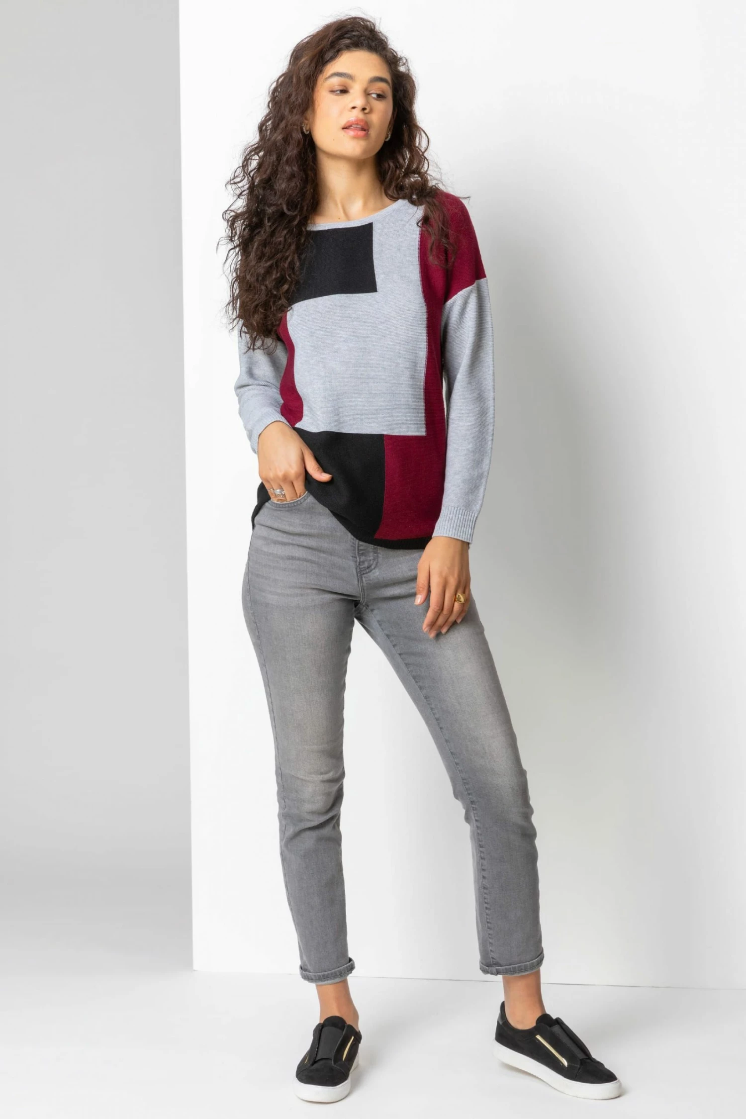 Roman Red Colour Block Ribbed Jumper 3 Roman Red Colour Block Ribbed Jumper - Image 2