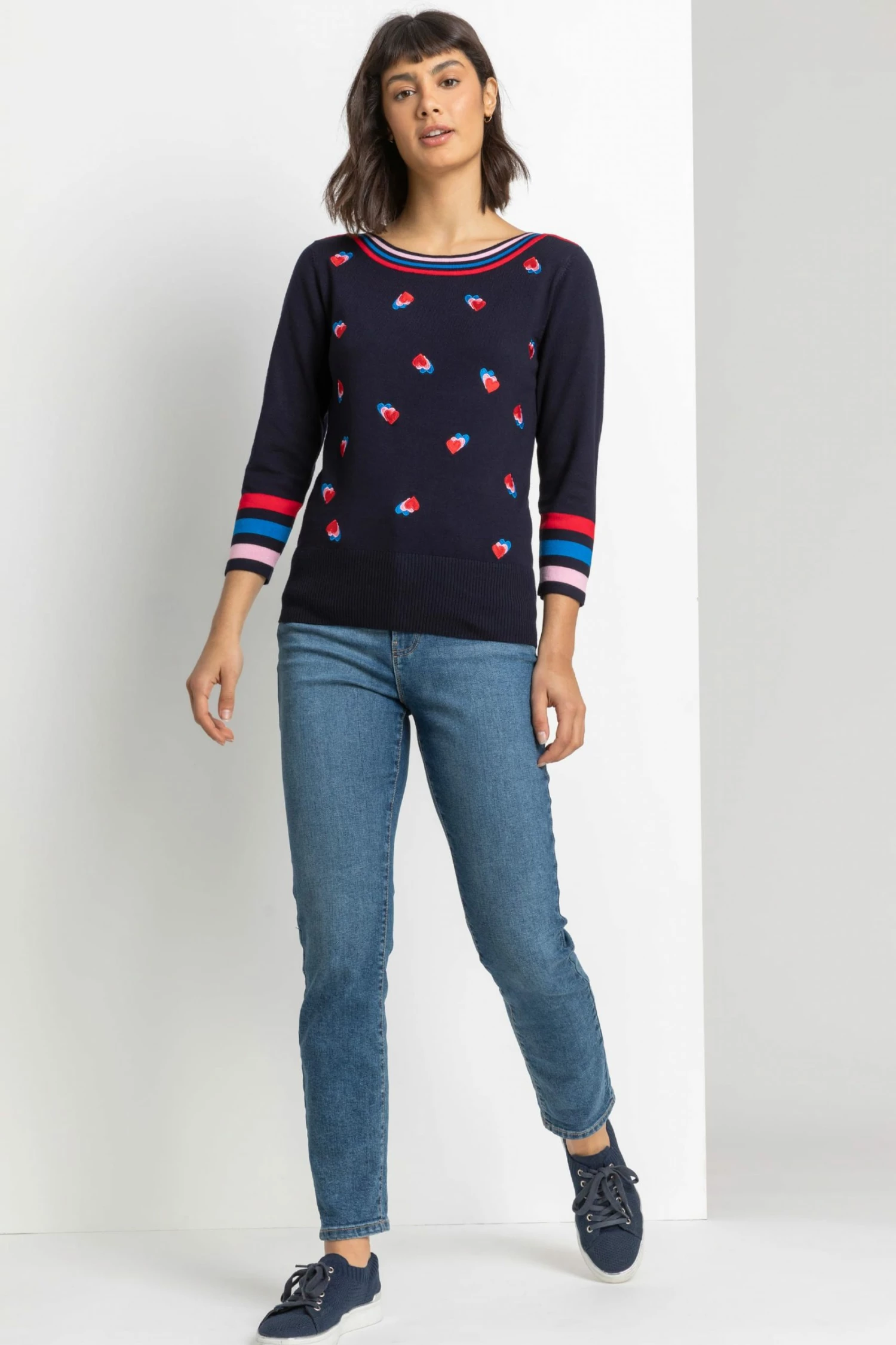 Roman Blue Heart Embroidered Stripe Print Jumper 4 Roman Blue Heart Embroidered Stripe Print Jumper - Image 2