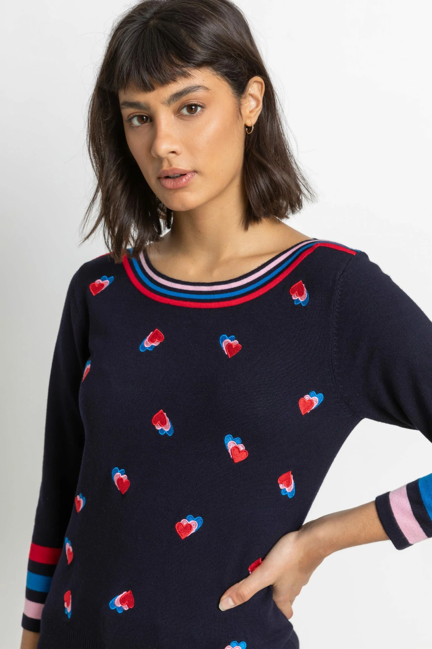 Roman Blue Heart Embroidered Stripe Print Jumper 6 Roman Blue Heart Embroidered Stripe Print Jumper - Image 4