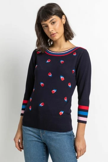 Roman Blue Heart Embroidered Stripe Print Jumper 7 Roman Blue Heart Embroidered Stripe Print Jumper - Image 5