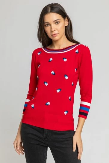 Roman Blue Heart Embroidered Stripe Print Jumper 9 Roman Blue Heart Embroidered Stripe Print Jumper - Image 7