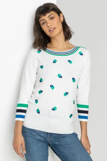 Roman Blue Heart Embroidered Stripe Print Jumper 10 Roman Blue Heart Embroidered Stripe Print Jumper - Image 8