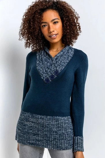 Roman Black V Neck Overlap Button Detail Jumper 9 Roman Black V Neck Overlap Button Detail Jumper - Image 7