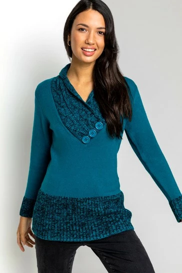 Roman Black V Neck Overlap Button Detail Jumper 10 Roman Black V Neck Overlap Button Detail Jumper - Image 8