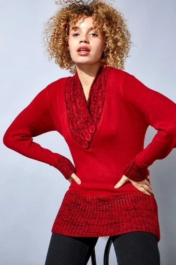 Roman Black V Neck Overlap Button Detail Jumper 11 Roman Black V Neck Overlap Button Detail Jumper - Image 9