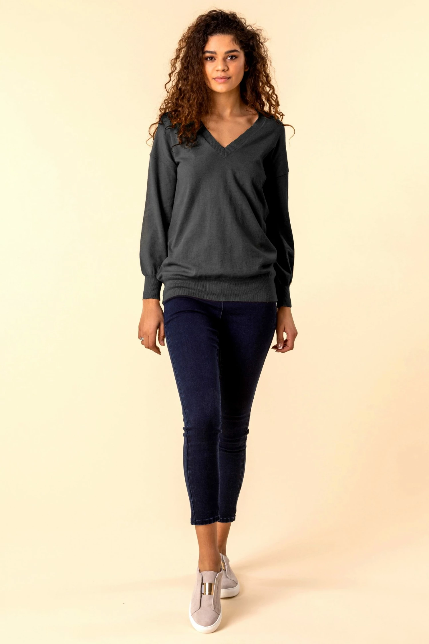 Roman Grey V-Neck Long Sleeve Jumper 5 Roman Grey V-Neck Long Sleeve Jumper - Image 3