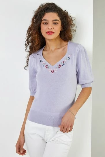 Roman Purple Floral Embroidered Sweetheart Jumper 7 Roman Purple Floral Embroidered Sweetheart Jumper - Image 5