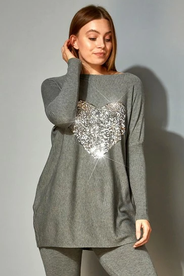 Roman Grey Sequin Heart Lounge Tunic Jumper 7 Roman Grey Sequin Heart Lounge Tunic Jumper - Image 5