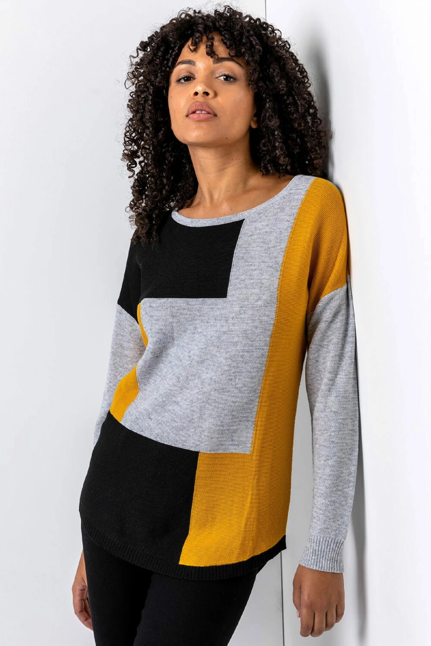 Roman Yellow Colour Block Ribbed Jumper 3 Roman Yellow Colour Block Ribbed Jumper