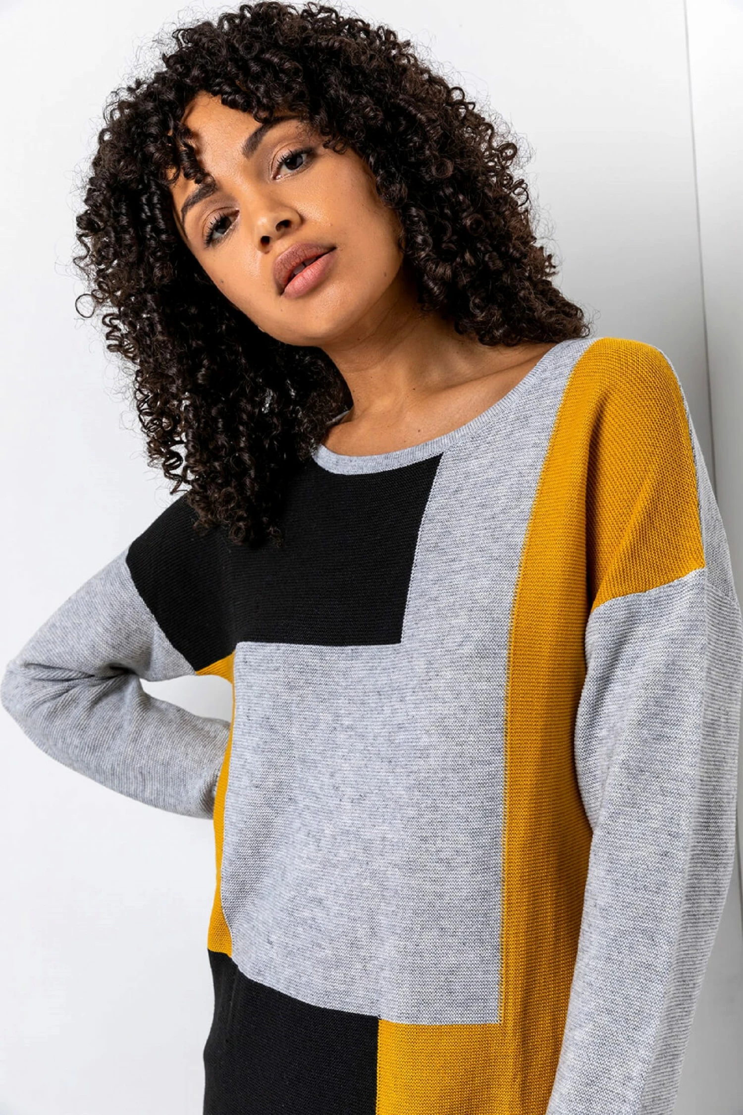 Roman Yellow Colour Block Ribbed Jumper 6 Roman Yellow Colour Block Ribbed Jumper - Image 4