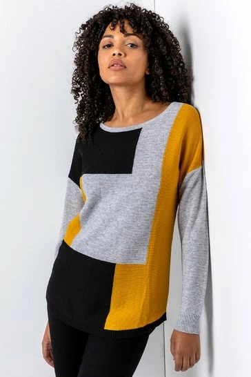 Roman Yellow Colour Block Ribbed Jumper 7 Roman Yellow Colour Block Ribbed Jumper - Image 5