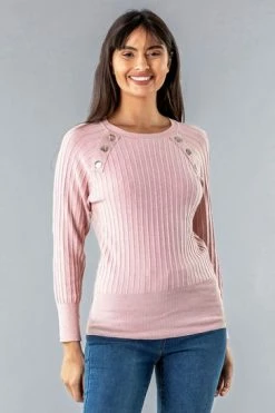 Roman Pink Button Detail Ribbed Jumper 12 Roman Pink Button Detail Ribbed Jumper -Roman Sales Shop unnamed file 8907