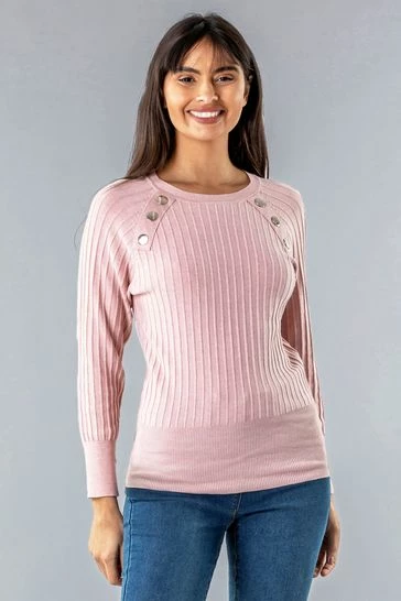 Roman Pink Button Detail Ribbed Jumper 7 Roman Pink Button Detail Ribbed Jumper - Image 5