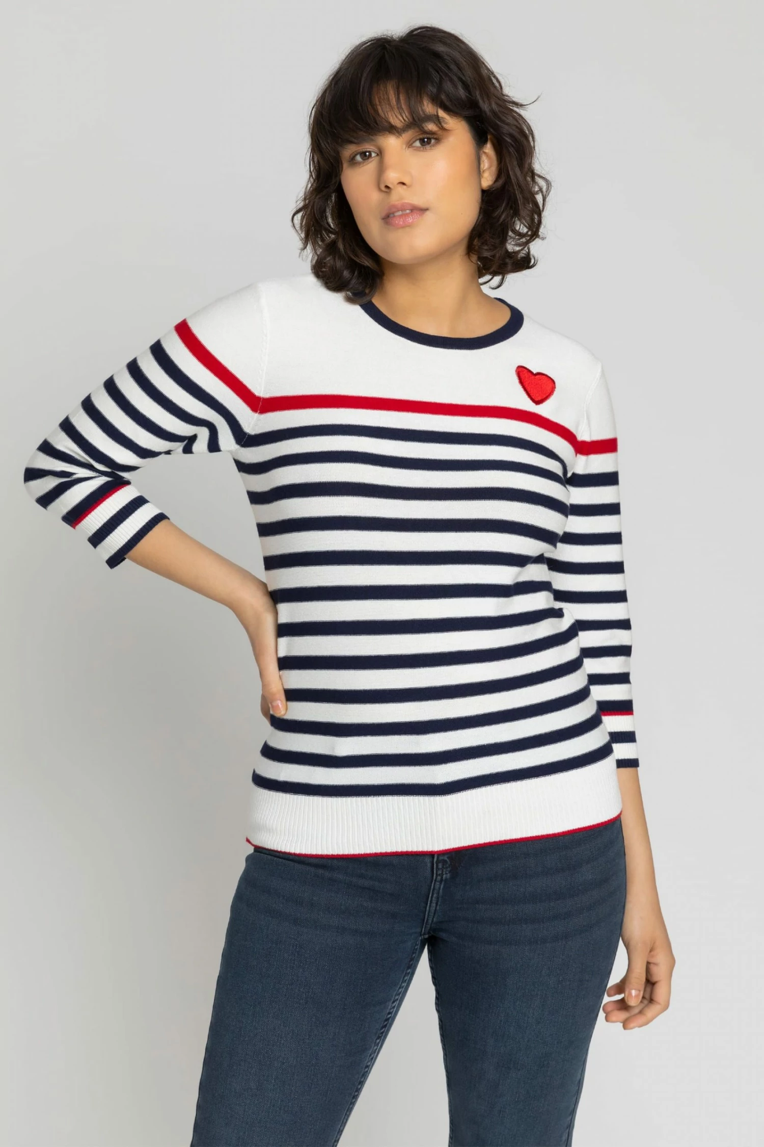 Roman White Heart Embroidered Stripe Print Jumper 3 Roman White Heart Embroidered Stripe Print Jumper