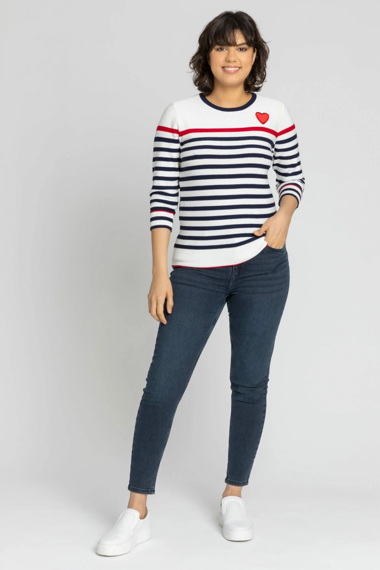 Roman White Heart Embroidered Stripe Print Jumper 4 Roman White Heart Embroidered Stripe Print Jumper - Image 2