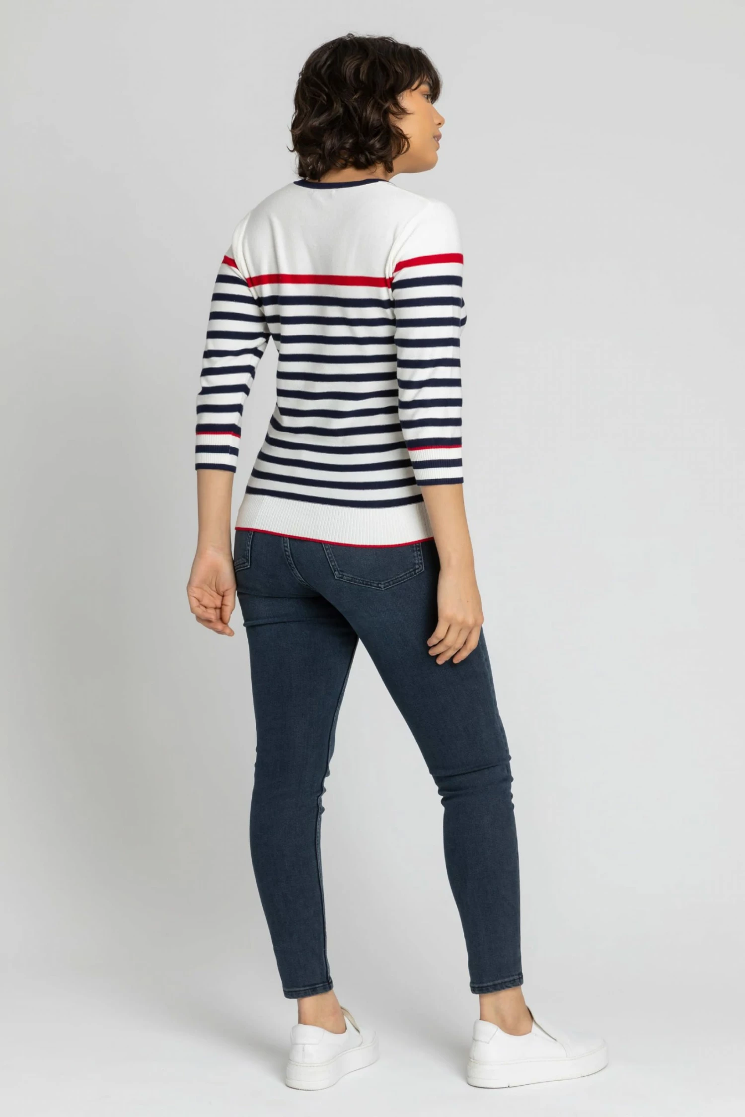 Roman White Heart Embroidered Stripe Print Jumper 5 Roman White Heart Embroidered Stripe Print Jumper - Image 3