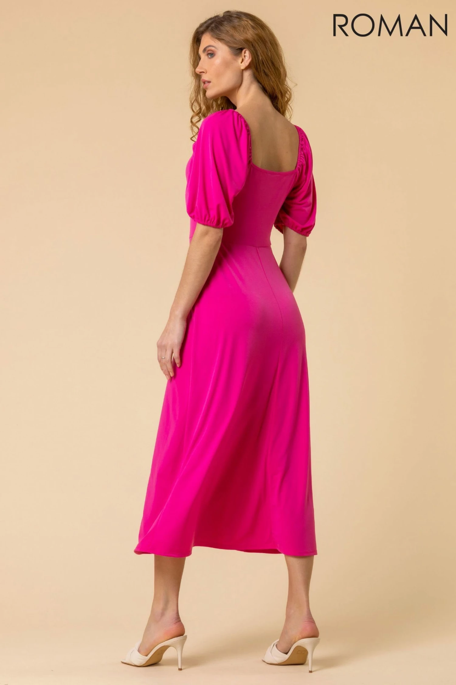 Roman Pink Ruched Jersey Tie Detail Midi Dress 4 Roman Pink Ruched Jersey Tie Detail Midi Dress - Image 2