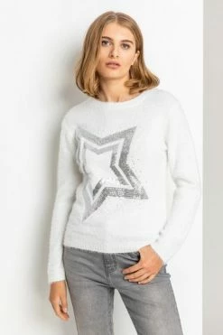 Roman White Sequin Star Crew Neck Jumper 11 Roman White Sequin Star Crew Neck Jumper -Roman Sales Shop unnamed file 8934